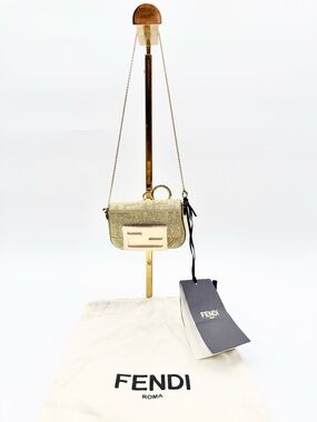 Fendi Crystal Vitello Laminato FF Nano Maxi Buckle Baguette Charm